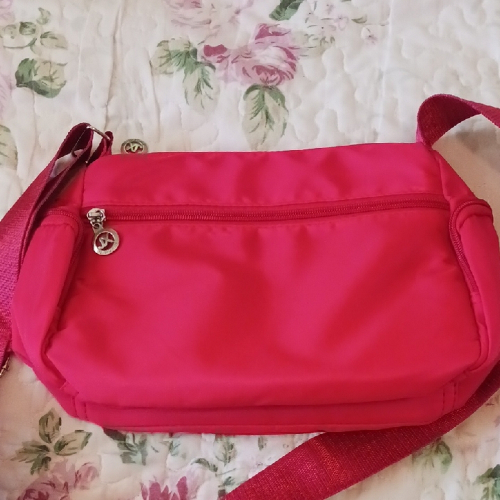 Red Nylon Crossbody Bag with Multiple Zip Compartments - Picture 3 of 5